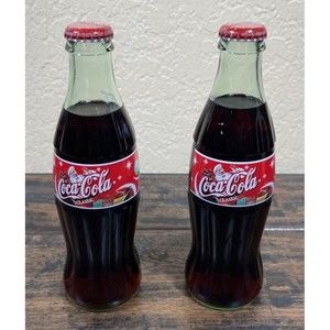 Coca Cola Christmas 2001 Holiday Edition Unoplened 2 Glass Bottles Coke Classic